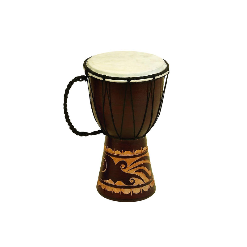 Benzara Decorative Wood and Faux Leather Djembe Drum with Side Handle, Small, Brown