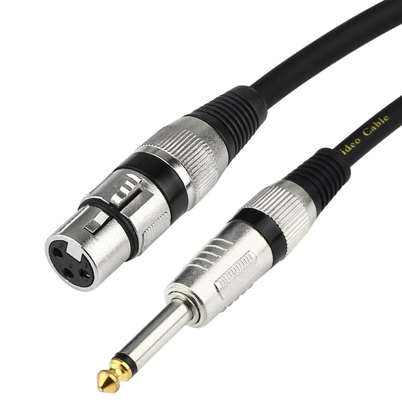 TISINO Female XLR to 1/4 (6.35mm) TS Mono Jack Unbalanced Microphone Cable Mic Cord for Dynamic Microphone - 6.6 FT/2 Meters 6.6 feet