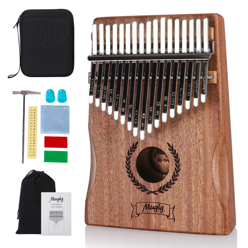 Kalimba 17 Keys, Mugig Portable Thumb Piano, Mahogany Wood Mbira Sanza with Case and Tune Hammer, Gifts for Kids Adults Beginners Professionals