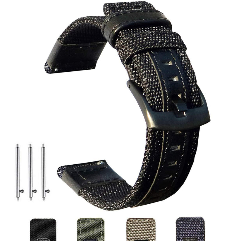 Olytop Galaxy Watch 4 Bands/Galaxy Watch4 Classic Bands 46mm 42mm, Galaxy Watch Active 2 44mm 40mm Bands/Watch 42mm Band, 20mm Nylon Sport Strap Wristbands for Garmin Vivoactive 3 /Ticwatch E - Black