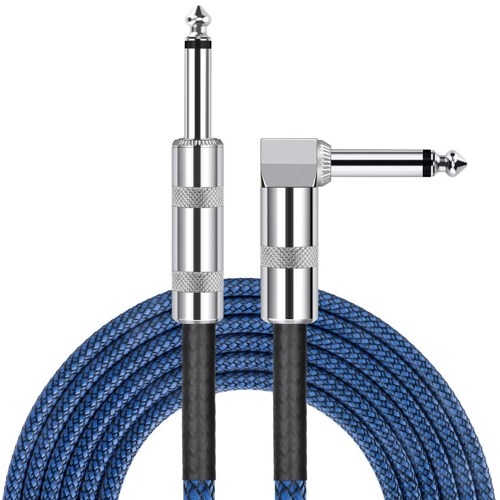 [AUSTRALIA] - 1/4 Inch Cable Guitar Cable 10 Ft Straight to Right Angle 1/4 Inch 6.35mm Plug Bass Keyboard Instrument Cable Blue and Black Tweed Cloth Jacket, Electric Mandolin, pro Audio JOLGOO 10 Feet Blue Black 
