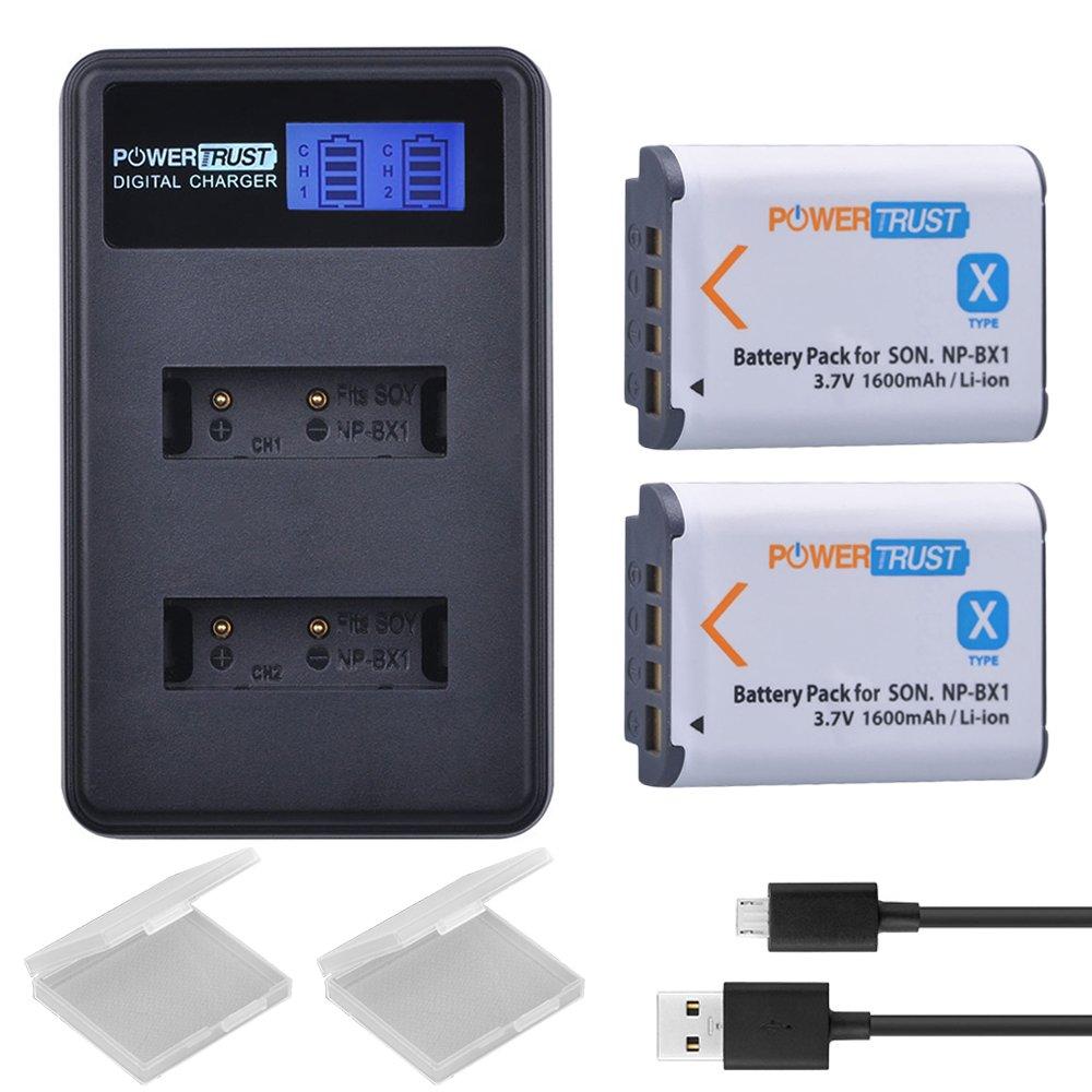 PowerTrust NP-BX1 2 Pack Batteries and LCD Dual USB Charger for Sony CyberShot DSC-RX100 V, DSC-RX100, DSC-WX500, HX300, WX300, H400, HX300, HX50V, HX90V, WX300, WX350, Digital Camera