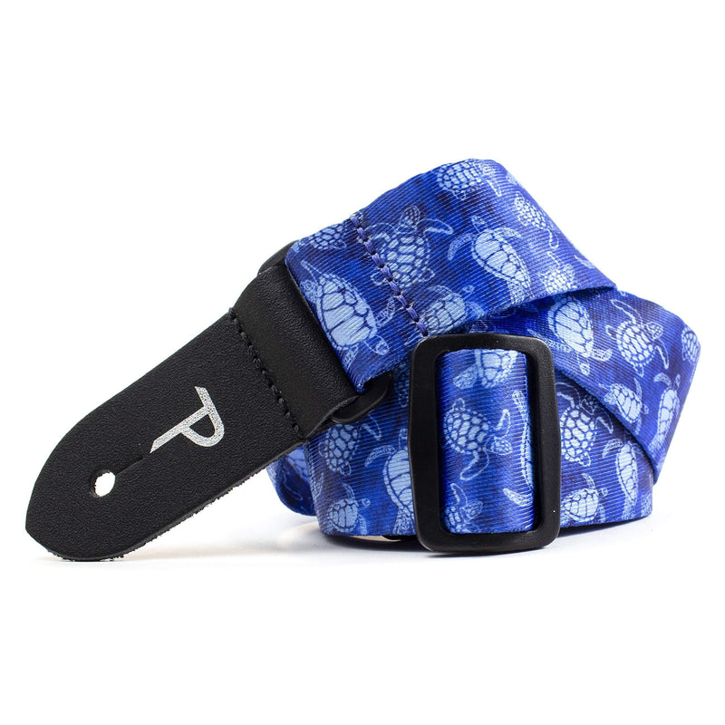 Perri's Leathers Polyester Ukulele Strap, Blue Turtles, Adjustable Length 23" to 38", Leather Ends, Easy Attachment, 1.5" Wide