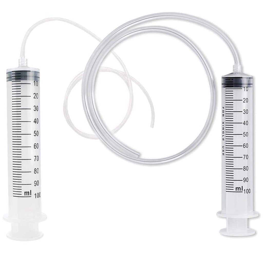Buytra 2 Pack 100ML Plastic Syringe with Handy Tubing 80cm Long for Injecting, Drawing Oil, Fluid and Water