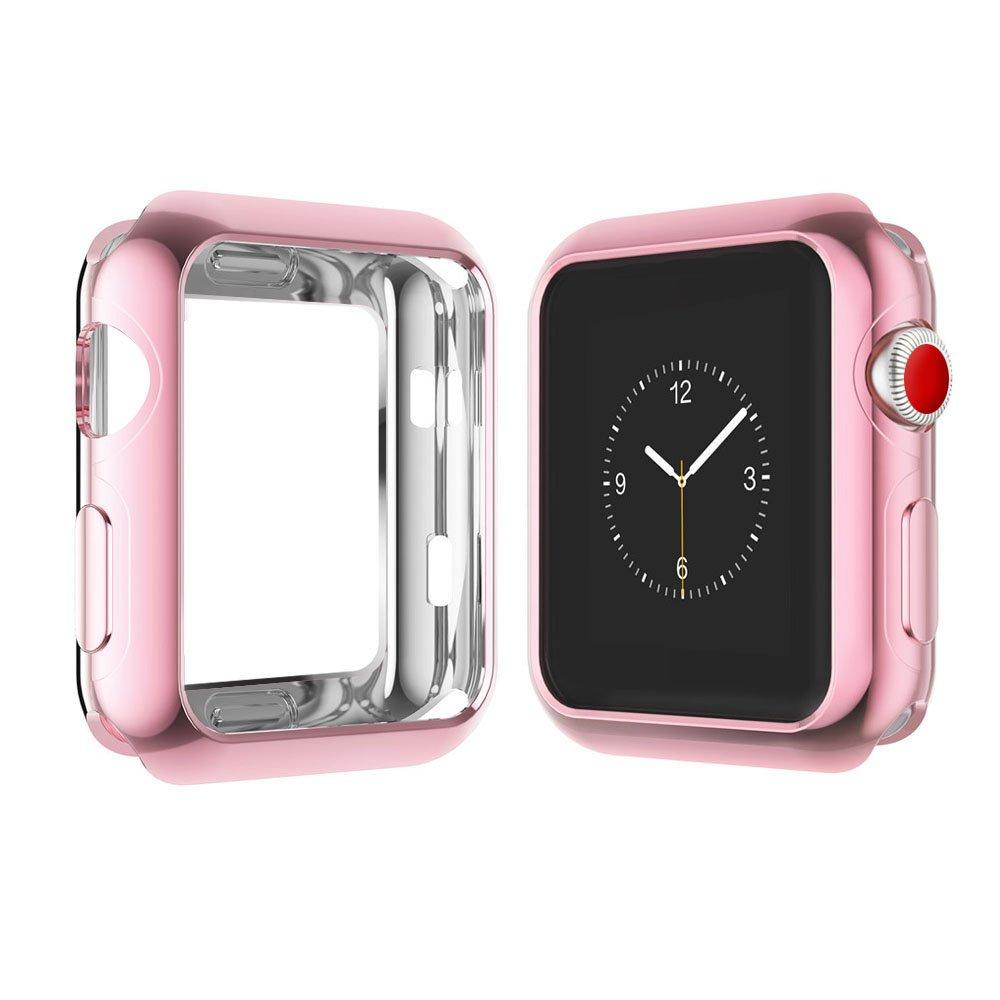 Case for Apple Watch 38MM, Qinfeng Shock-Proof and Shatter-Resistant Soft Slim TPU Protective Cover with Flexible Anti-Scratch Bumper for Apple Watch Series 1,2,3 (Rose)