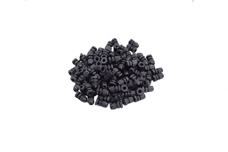 100pcs Waterproof PG7 Cable Gland Connector Black Plastic Adjustable IP68 M12 Thread Cable Gland with Locknut Rubber Ring for 3.5-6mm Wire PG7-100pcs