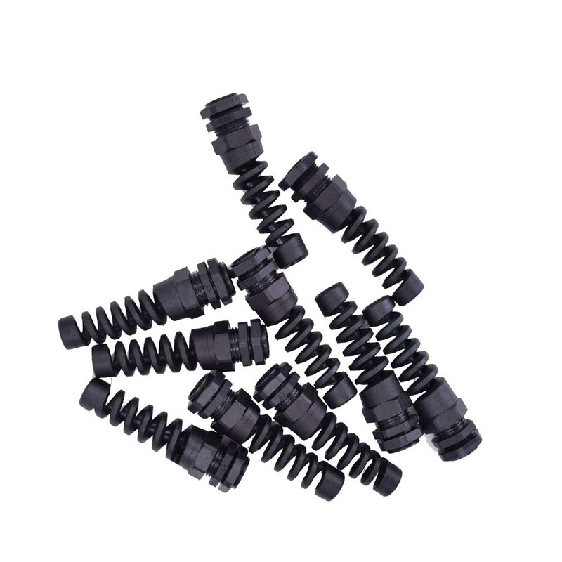 Tusrai 10pcs IP68 Waterproof M22 PG16 Cable Gland Connector Flex Spiral Strain Relief Protector with Lock Nut Rubber Washer for 10-14mm Wire Thread