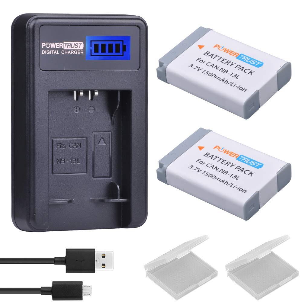 Powertrust 2 Pack NB-13L Battery + LCD USB Charger for Canon PowerShot G5X, G7X, G9X, G7 X, Mark II G9 X, SX620, SX720, SX730 HS