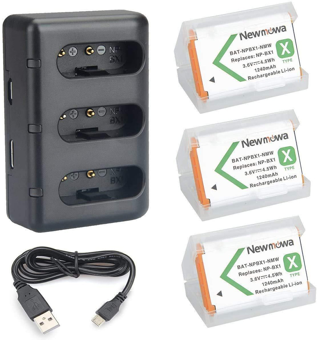 NP-BX1 Newmowa Replacement Battery (3-Pack) and 3-Channel USB Charger Set for Sony NP-BX1 and Sony Cyber-Shot DSC-RX100,DSC-RX100 II,DSC-RX100M II,DSC-RX100 III,DSC-RX100 IV,DSC-RX100 V/VII,ZV-1