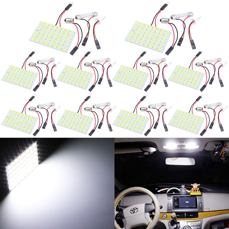 TABEN White Energy-Saving 5630 48-SMD LED Panel Dome Light Auto Car Interior Reading Plate Light Roof Ceiling Interior Wired Lamp+T10 BA9S Festoon Adapters DC 12V (Pack of 10) 10pcs
