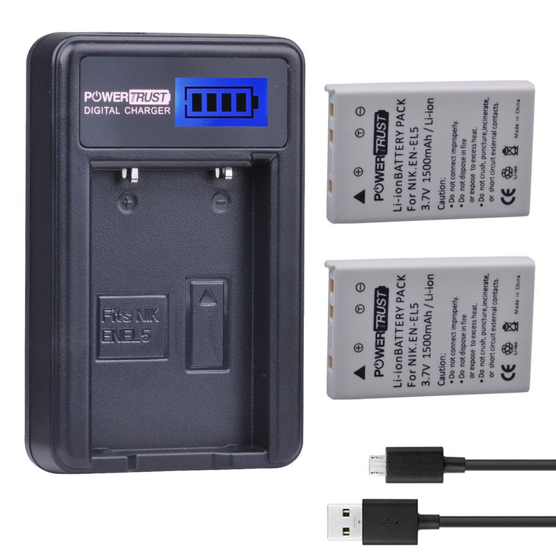 [AUSTRALIA] - PowerTrust 2 Pack EN-EL5 Camera Battery and LCD USB Charger for Nikon Coolpix P530 P520 P510 P100 P500 P6000 P5100 P5000 P80 P90 