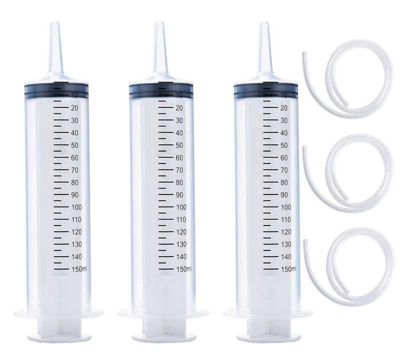 [AUSTRALIA] - 3 Pack 150ml Syringes with 27.6-Inch Tubes, Large Plastic Syringe for Scientific Labs, Nutrient Measuring, Watering, Refilling 