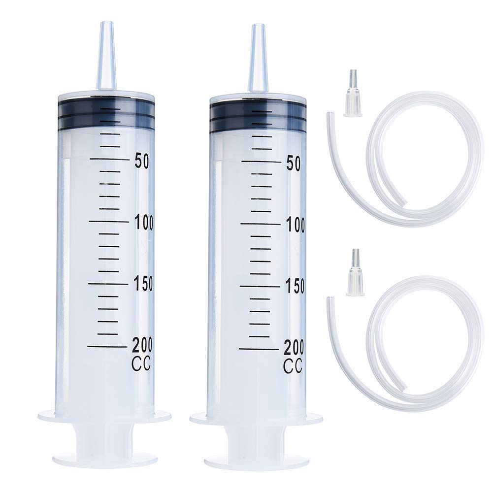 2 Pack 200ml Syringes with Tubes, Large Plastic Syringe with 27.6-Inch Hoses (Inner Diameter 6mm) for Scientific Labs, Watering, Refilling