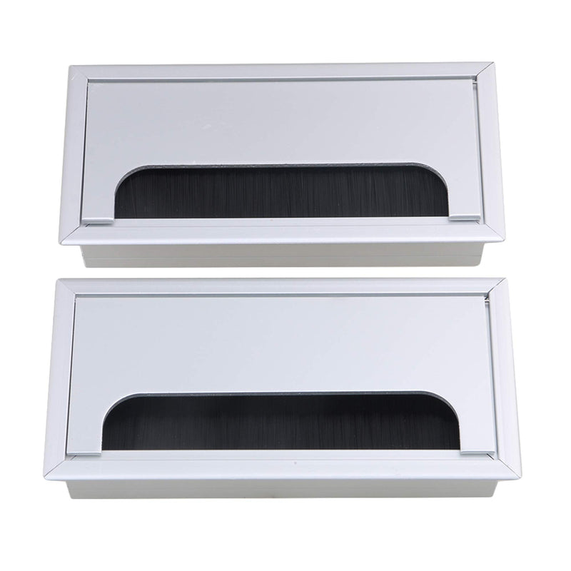 RDEXP 16x8x3cm Silver Aluminum Alloy Table Desk Rectangle Wire Cable Grommet Hole Cover Outlet Port Set of 2