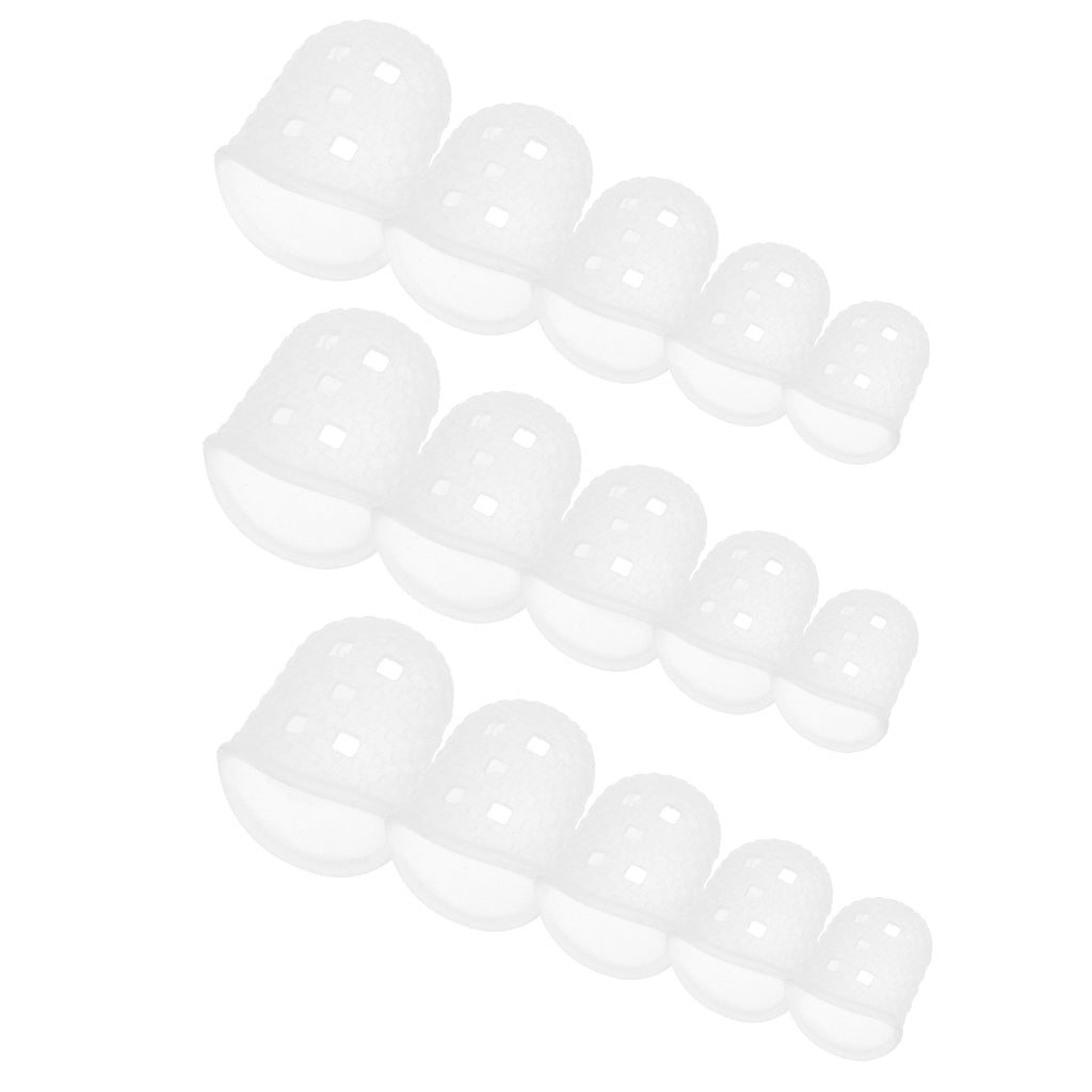 COSMOS 15 Pcs Silicone Guitar Fingertip Protectors Finger Guards for Ukulele Electric Guitar, 5 Sizes, Clear Color