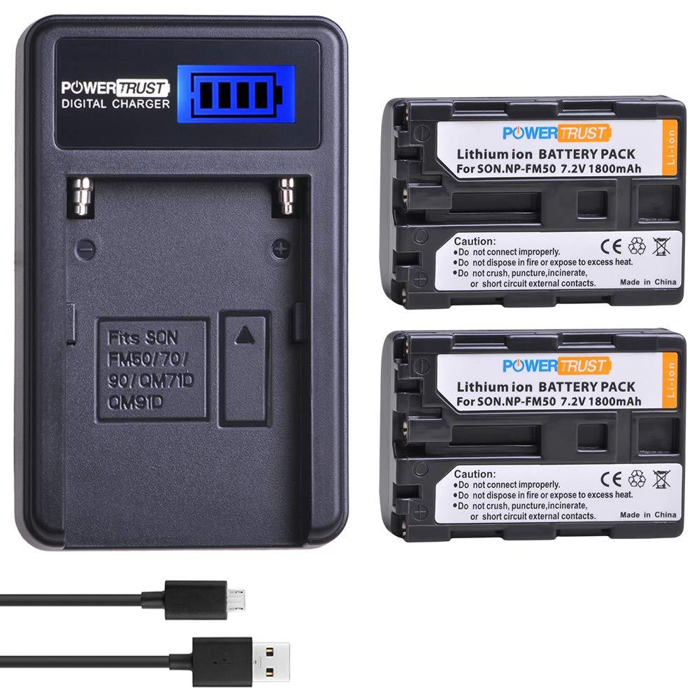 PowerTrust 2 Pack NP-FM50 FM55H Batteries and LCD USB Charger for Sony NP-FM51, NP-FM30, NP-FM55H, DCR-PC101, A100 Series, DSLR-A100