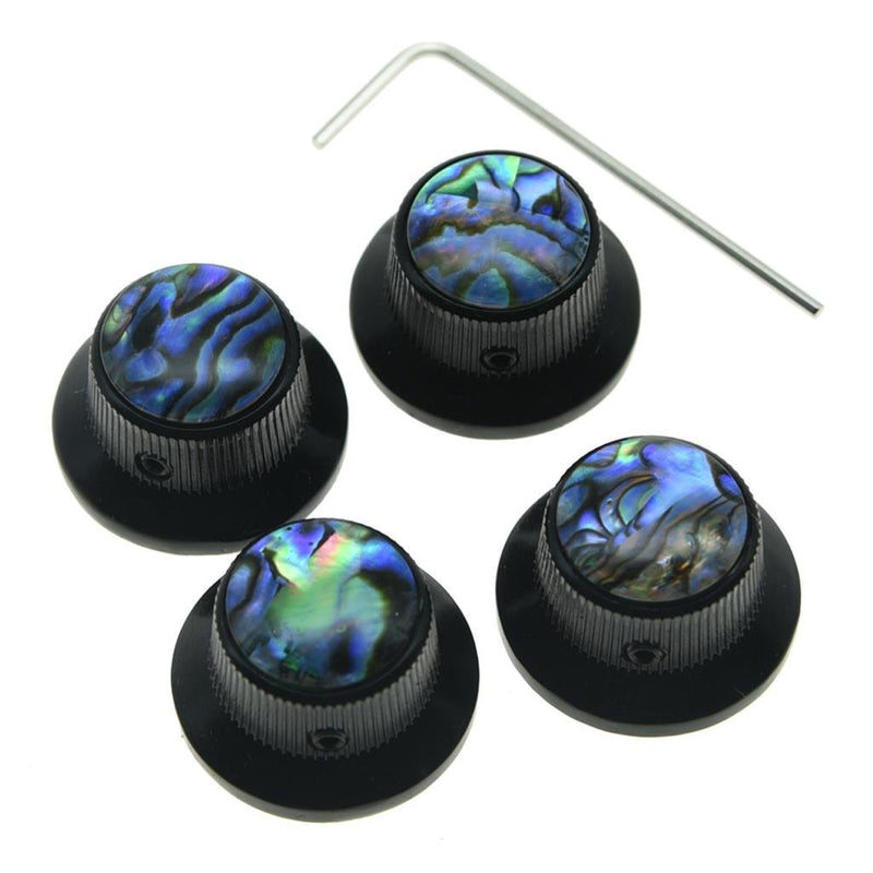 KAISH 4X Abalone Top Black LP Top Hat Knobs with Set Screw Metal Bell Knobs for Guitar Bass with 6mm Shaft Pots