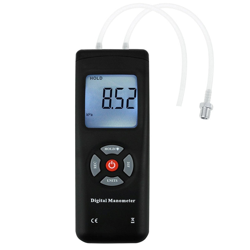 Digital Manometer Dual-Port HVAC Gas Air Pressure Meter Gauge Differential Pressure Manometer Large LCD with Backlight