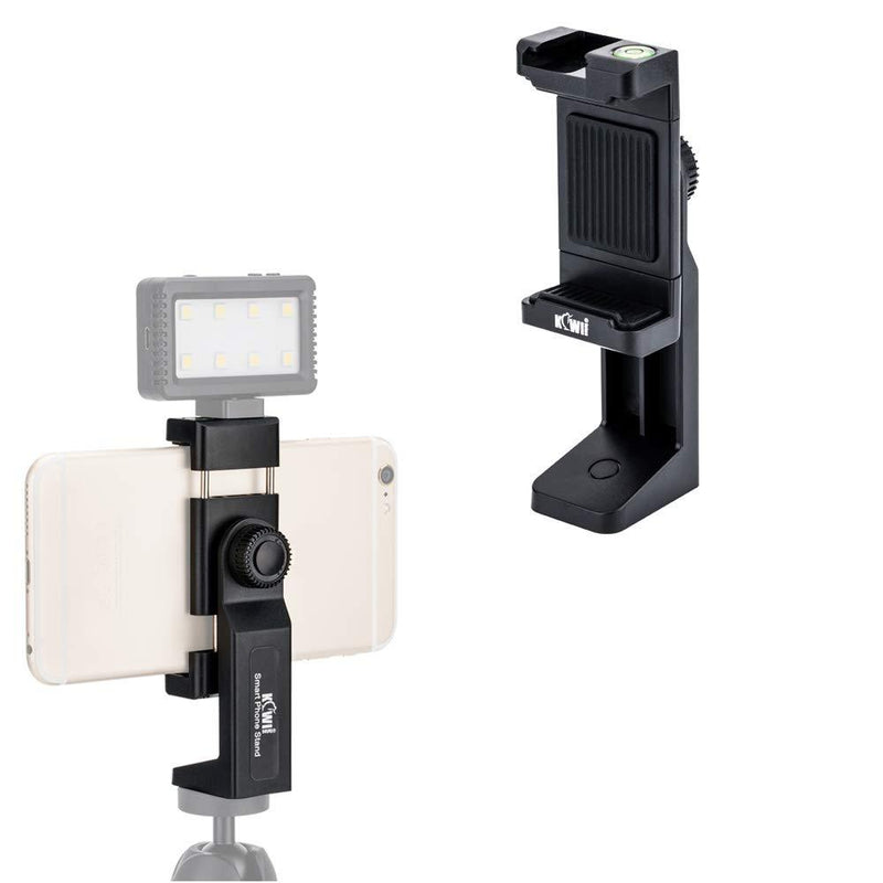 Cell Phone Tripod Mount Adapter Smartphone Tripod Holder Clip Clamp with LED Light & Microphone Shoe Mount and Bubble Level for iPhone/Samsung Galaxy/Moto/Huawei/MI Used on Tripod Monopod and More
