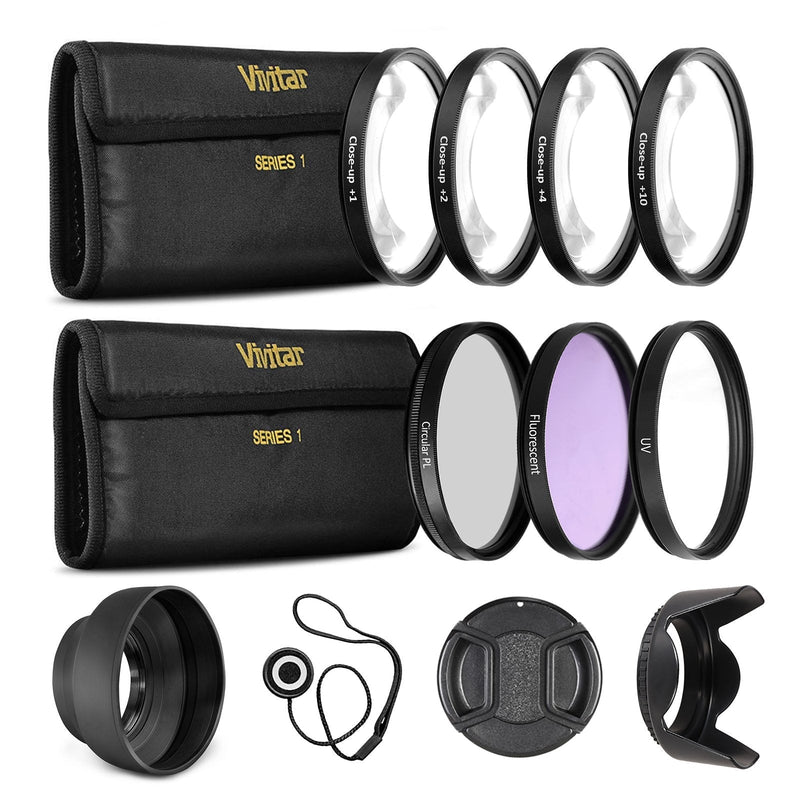 UltraPro 49mm Professional Filter Bundle for Lenses with a 49mm Filter Size - Includes 7 Filters (UV, CPL, FL-D, 1, 2, 4, 10 Macro Close-Up Filters), Lens Hoods, & More
