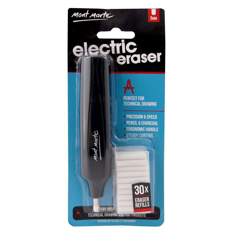 Mont Marte Electric Eraser, Includes 30 Eraser Refills. Suitable for use with Graphite Pencils and Color Pencils. Original Version