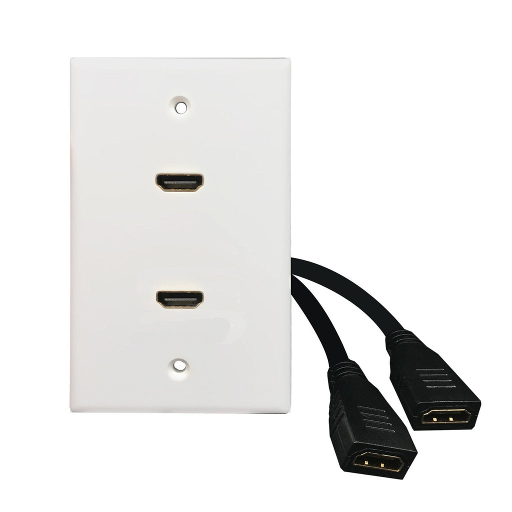 HDMI Wall Plate,Fly Tiger,6 Inch Pigtail Built,in Flexible High Speed HDMI Cable with Ethernet,Single Outlet Port Insert (2 Port) 2 Port