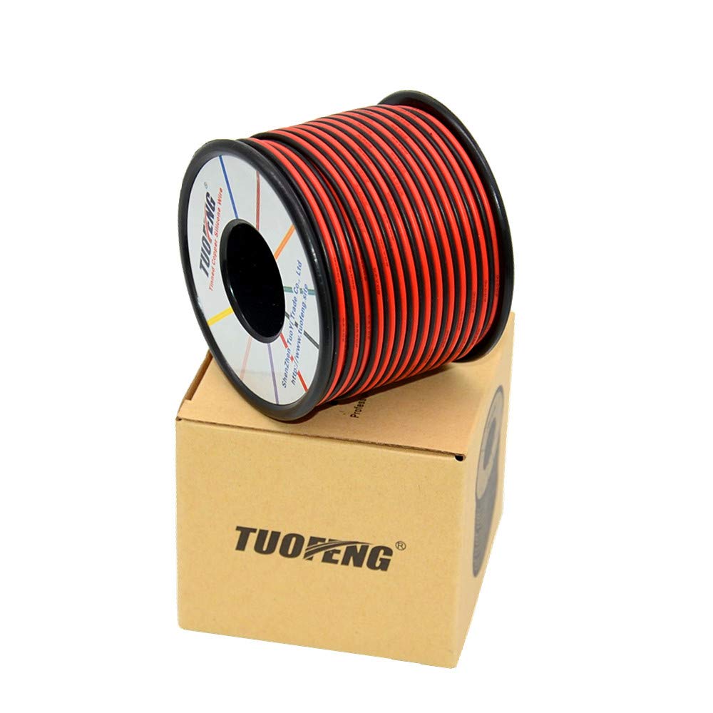 18awg Electrical Wire - Flexible Silicone Wire 2 Conductor Parallel Wire (Black 66ft Red 66ft) Stranded Wire Electronic Hook up Wire 2PIN-18AWG-200FT