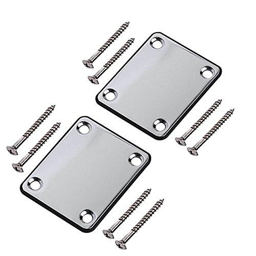 Timiy Electric Guitar Part Neck Plate with Screws Chrome for Strat Tele Guitar Precision,Jazz Bass Replacement 2 Sets (Silver Tone)