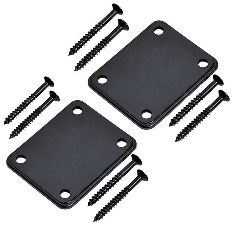 Timiy Electric Guitar Neck Plate with Screws for Strat Tele Guitar Precision Jazz Bass Replacement 2 Sets (Black)