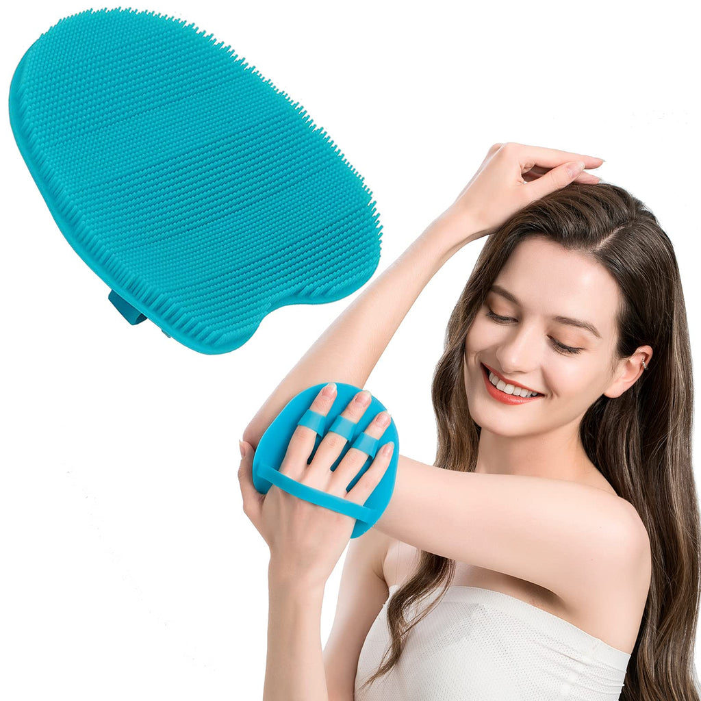 1 Pack Pure Silicone Food-grade Body Brush Shower Cleansing Scrubber Gentle Exfoliating Glove Soft Bristles (Blue) #1 Blue