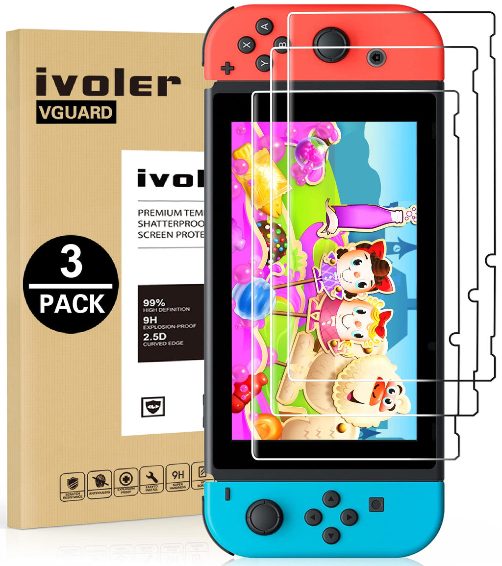 [3 Pack] Screen Protector Tempered Glass for Nintendo Switch, iVoler Transparent HD Clear Anti-Scratch Screen Protector Compatible Nintendo Switch