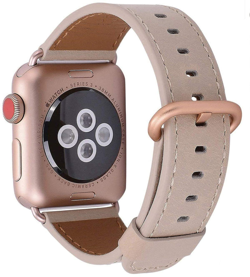 JSGJMY Leather Band Compatible with Apple Watch 38mm 40mm 42mm 44mm Women Men Strap for iWatch SE Series 6 5 4 3 2 1 Light tan+Match SE/6/5/4/3 Rose Gold 38mm/40mm S/M