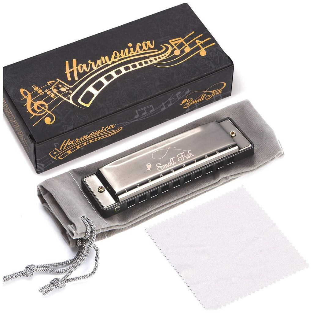 Harmonica for Toddlers, Kids, and Adults, Mini Musical Instrument for Beginners: Boys & Girls with 10 Holes and 20 Notes, Stainless Steel Diatonic Mouth Organ Complete with Storage Bag for Children