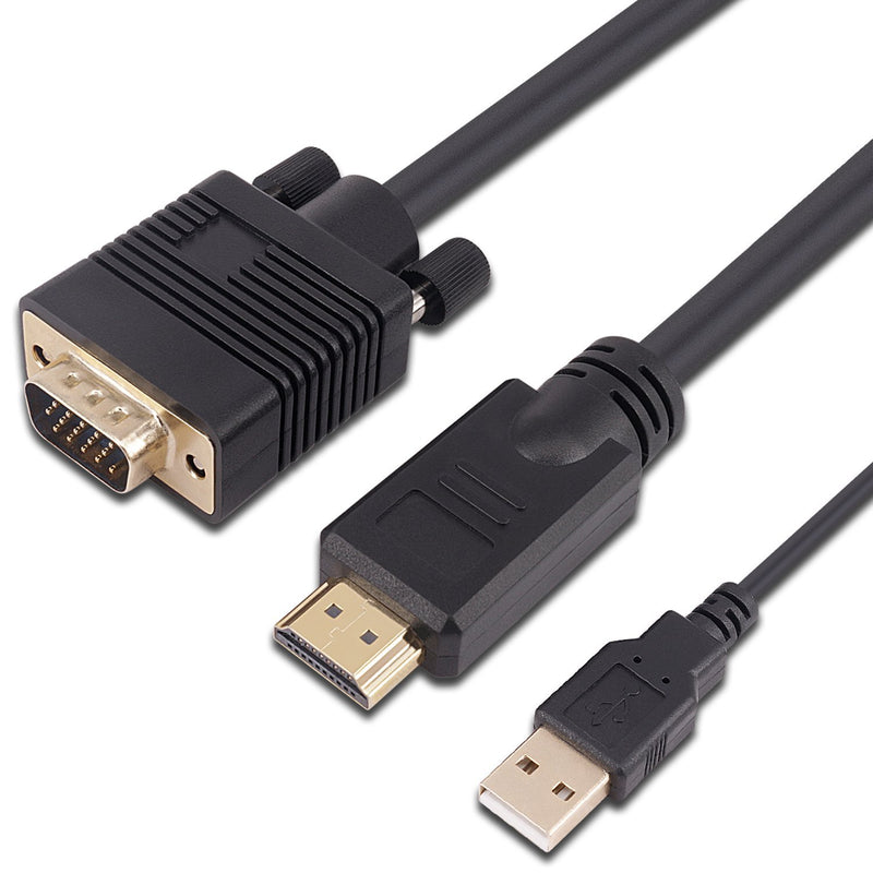 HDMI to VGA Cable 5ft (1.5m) 1080P-Gold Plated-Active Video Adapter-HDMI Digital to VGA Converter Cable-Support Notebook-PC-DVD-Player Laptop-TV-Projector-Monitor Etc 1.5M