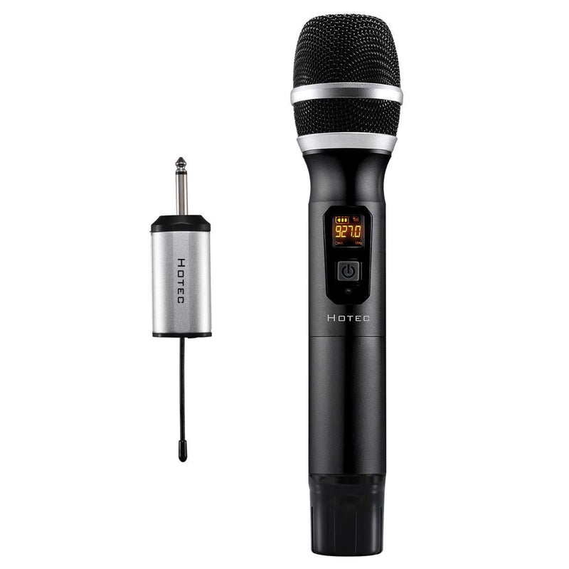 [AUSTRALIA] - Hotec 25 Channel UHF Handheld Wireless Microphone with Mini Portable Receiver 1/4" Output, for Church/Home/Karaoke/Business Meeting/Phone Recording (Black) Black 