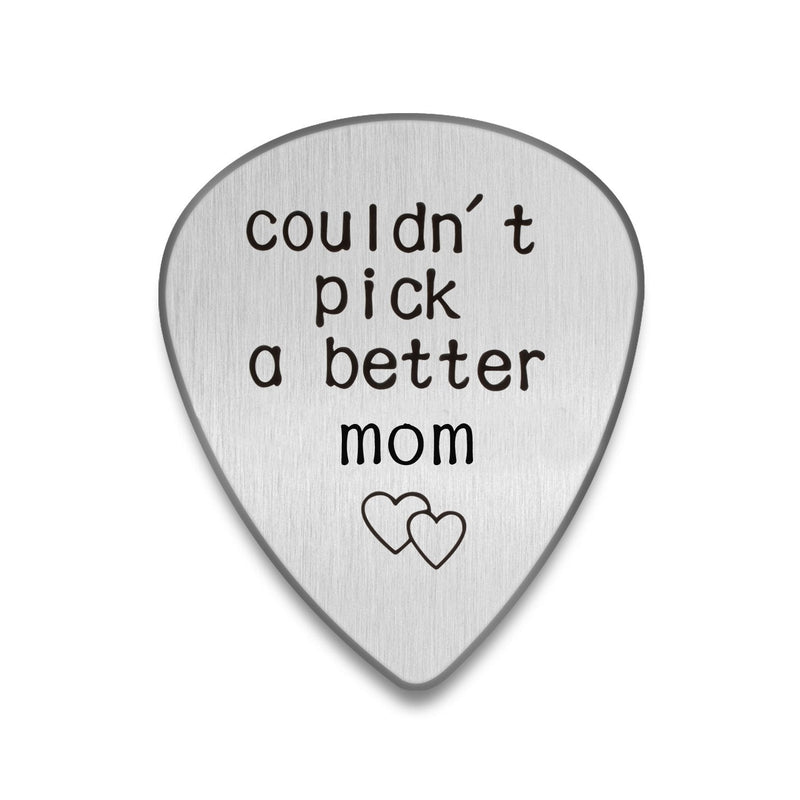 Personalized Guitar pick I couldn't pick a better man Custom Plectrum Engraved Guitar Pick Gift for Music lover Stainless Steel Custom Tag (Mom, Silver) Mom