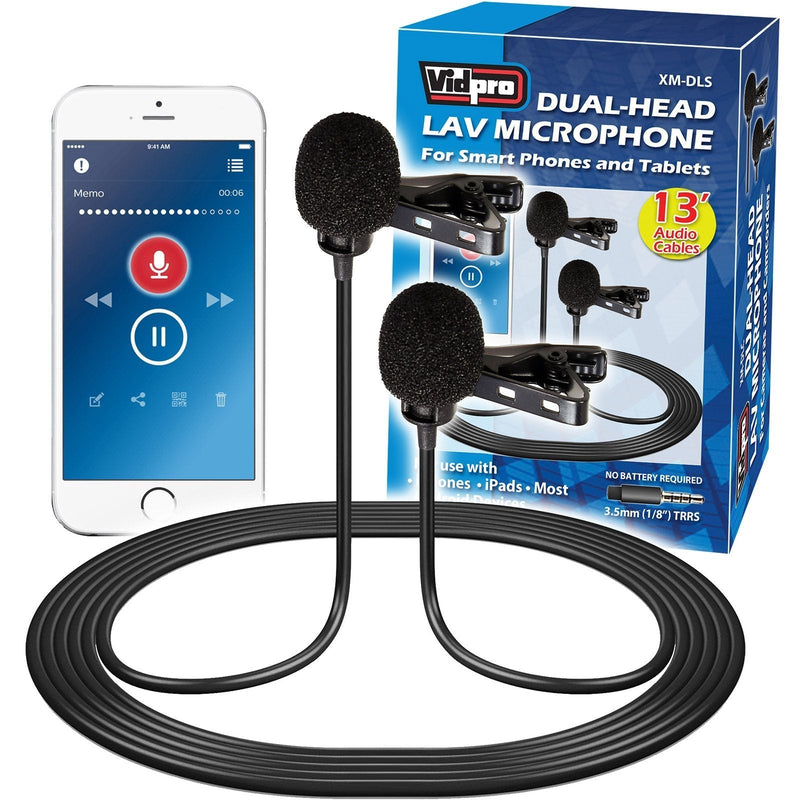Vidpro XM-DLS Dual-Head Interview Lavalier Microphone for Smartphones & Tablets