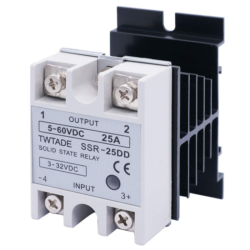 TWTADE SSR-25 DD 25A DC 3-32V to DC 5-60V SSR Solid State Relay + Heat Sink DC to DC 25A