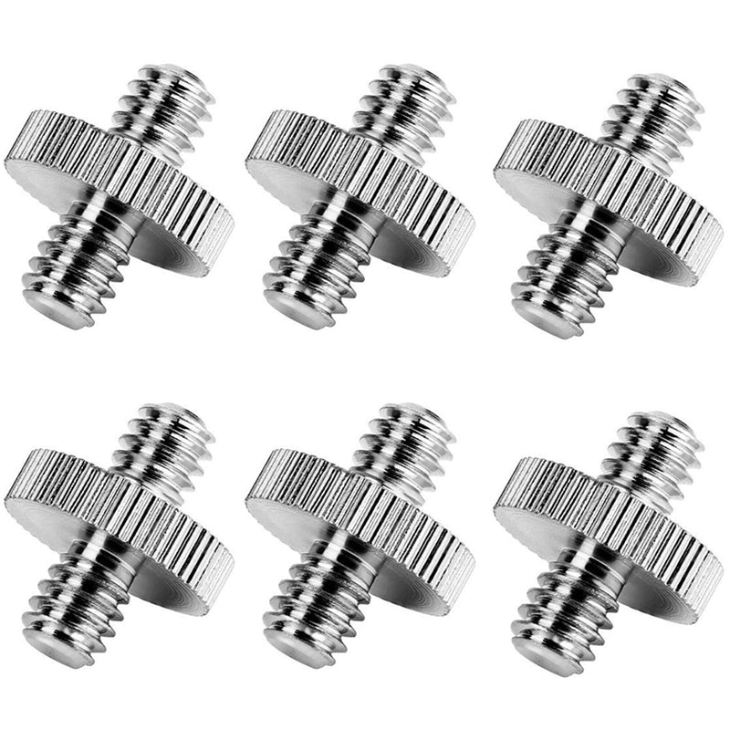 [AUSTRALIA] - 6 Pack International Standard 1/4"-20 Male to 1/4"-20 Male Threaded Tripod Screw Adapter Standard Tripod Mounting Thread Camera Screw Adapter Converter,Precision Made Sliver 