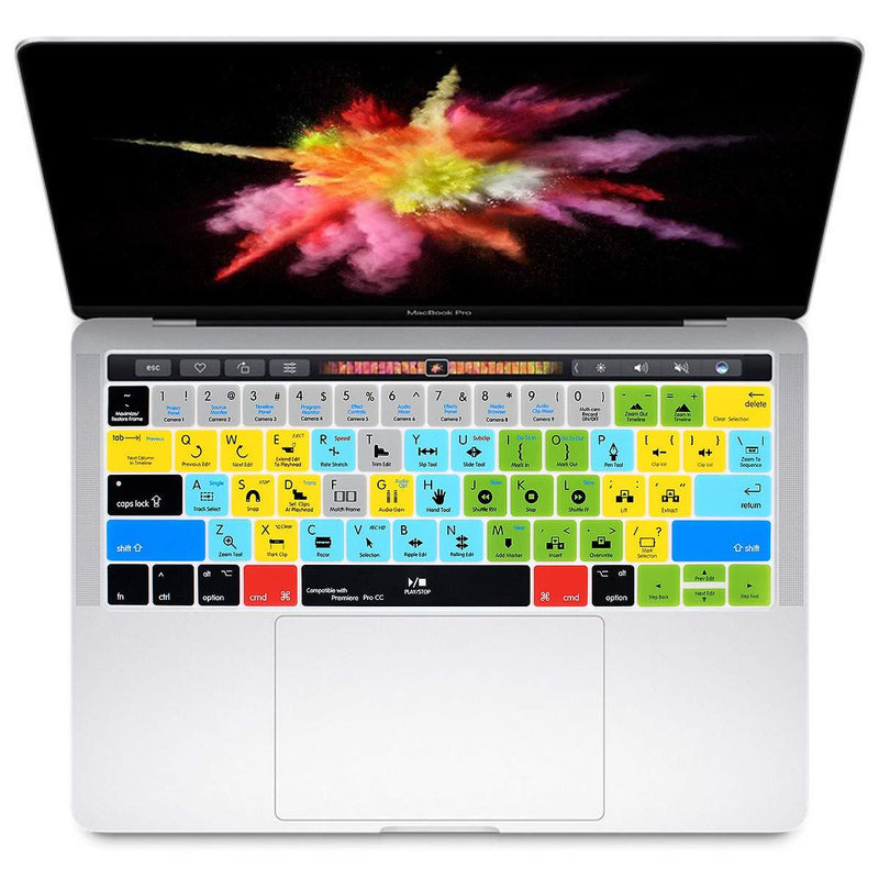 HRH Premiere Pro CC Shortcuts Hotkey Silicone Keyboard Cover Skin for MacBook New Pro with Touch Bar 13 Inch and 15 Inch(A2159/A1989/A1706,A1990/A1707) 2019 2018 2016 2017 Release with US Version
