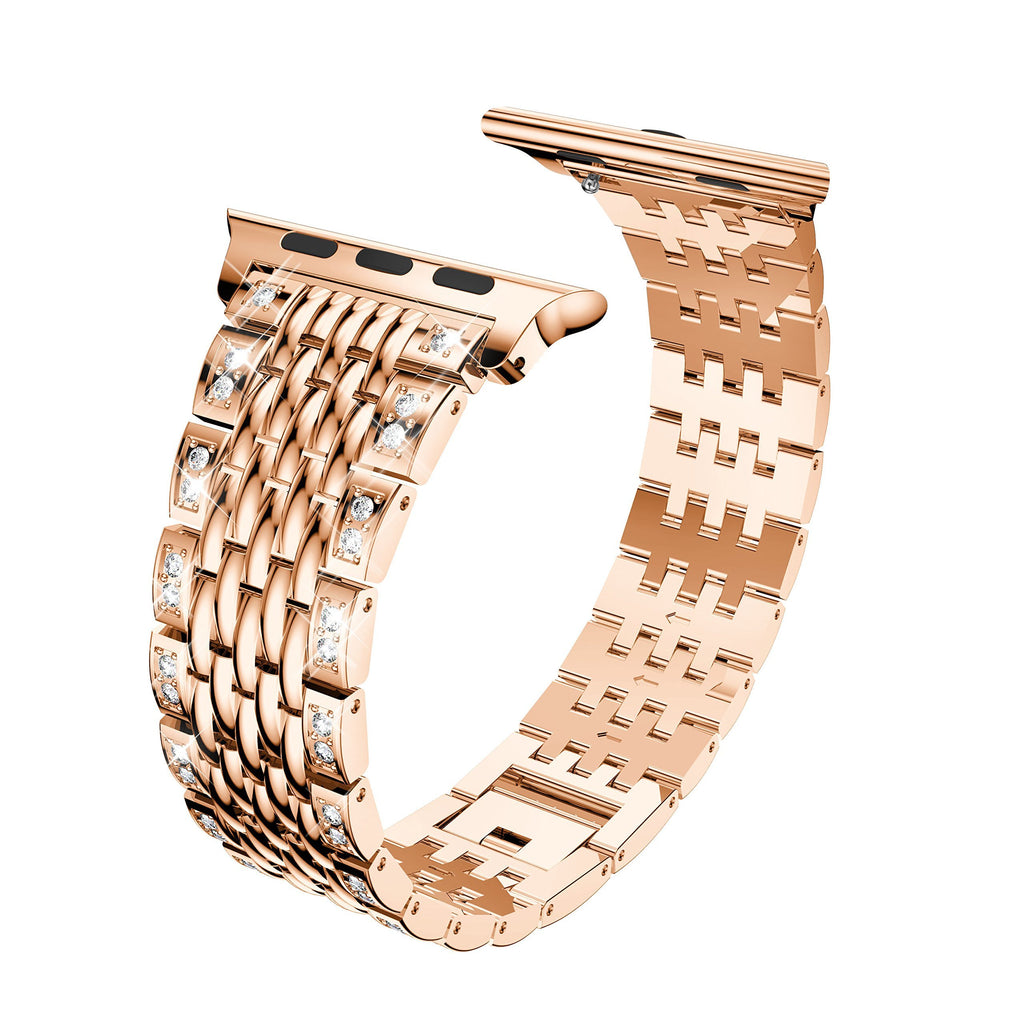 SEMILU Crystal Rhinestone Replacement Strap Compatible with iwatch SE Series 6 5 4 3 2 1-38/40mm Rose Gold 38/40mm Rose Gold