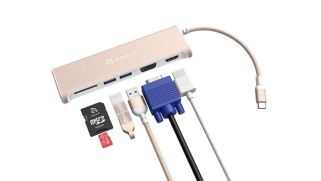 ADAM elements 5-in-1 USB C Hub - 4K USB C to HDMI - SD Card Reader - 2 USB 3.1 Ports - Portable, Durable Aluminum Case Gold
