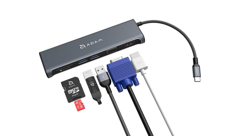ADAM elements 5-in-1 USB C Hub - 4K USB C to HDMI - SD Card Reader - 2 USB 3.1 Ports - Portable, Durable Aluminum Case Grey