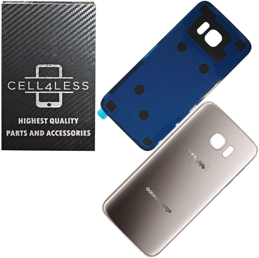 CELL4LESS Replacement Back Glass Cover Back Battery Door w/Pre-Installed Adhesive Compatible w Samsung Galaxy S7 Edge- All Models G935 All Carriers- 2 Logo - Replacement (Silver Titanium) Silver Titanium