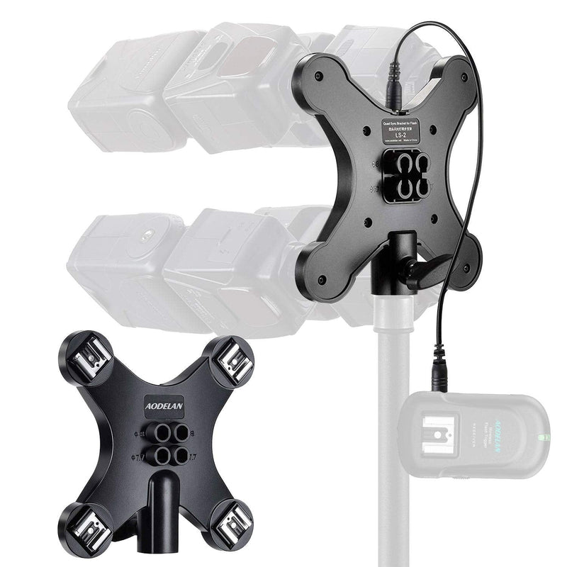 AODELAN Speedlite Hot Shoe Stand Light Stand Bracket with 4 Umbrella Holders, 4 Hot Shoes & 3.5mm Sync Connector for Canon, Nikon, Olympus, Panasonic, Pentax, Fuji and Other DSLR Flashes