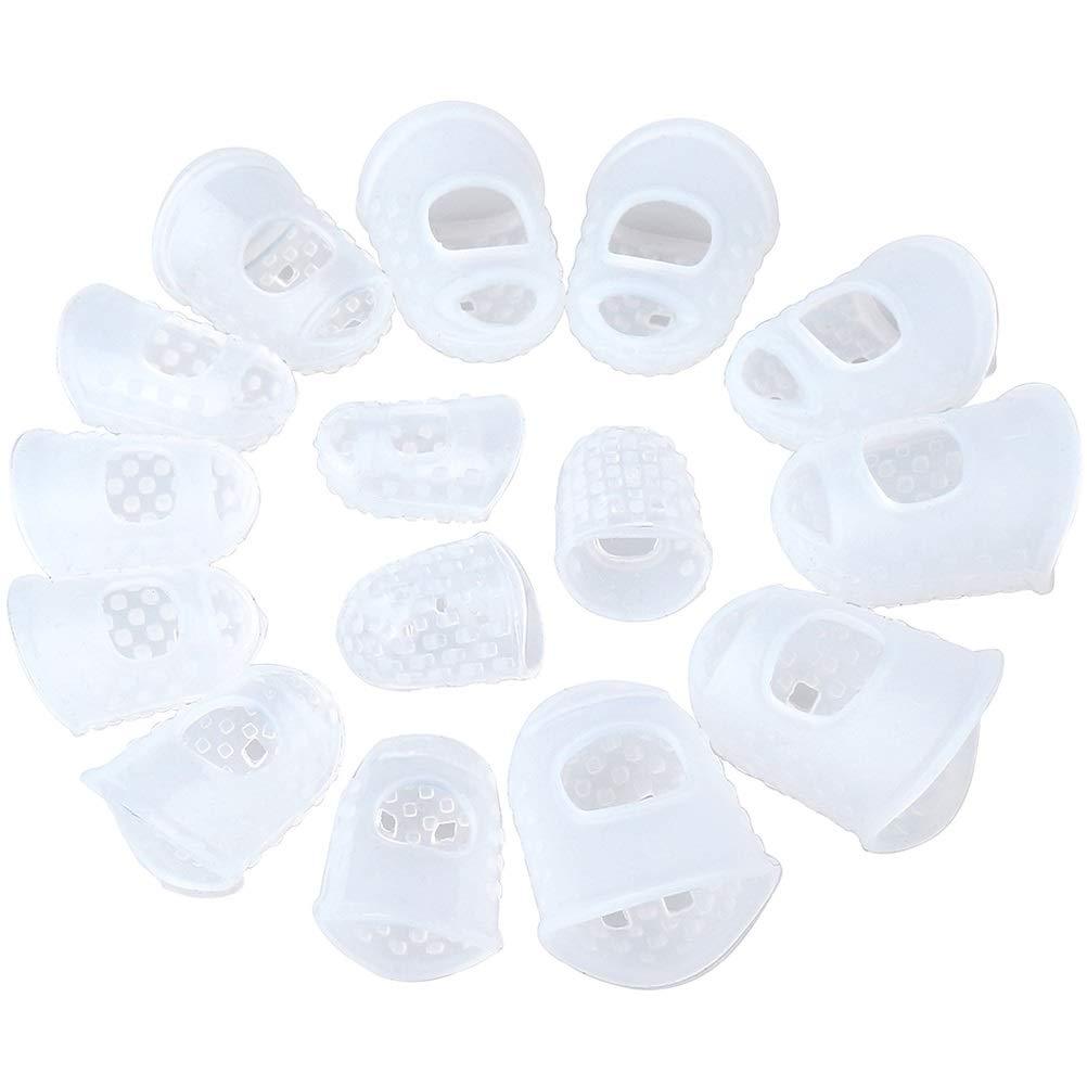 Hugesavings 15 Pieces Guitar Fingertip Protectors, Silicone Finger Guards in 5 Sizes for Ukulele Electric Guitar, Clear