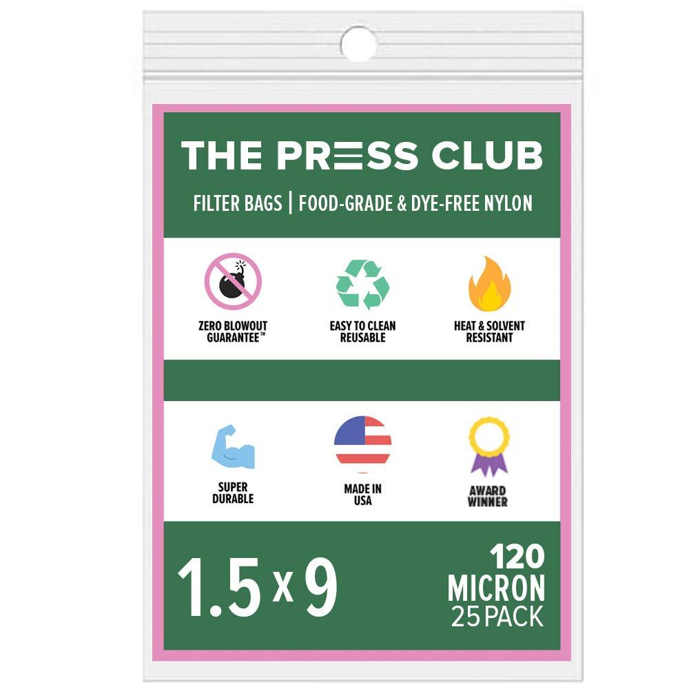 120 Micron | Premium Nylon Tea Filter Press Screen Bags | 1.5" x 9" | 25 Pack | Zero Blowout Guarantee 120 micron