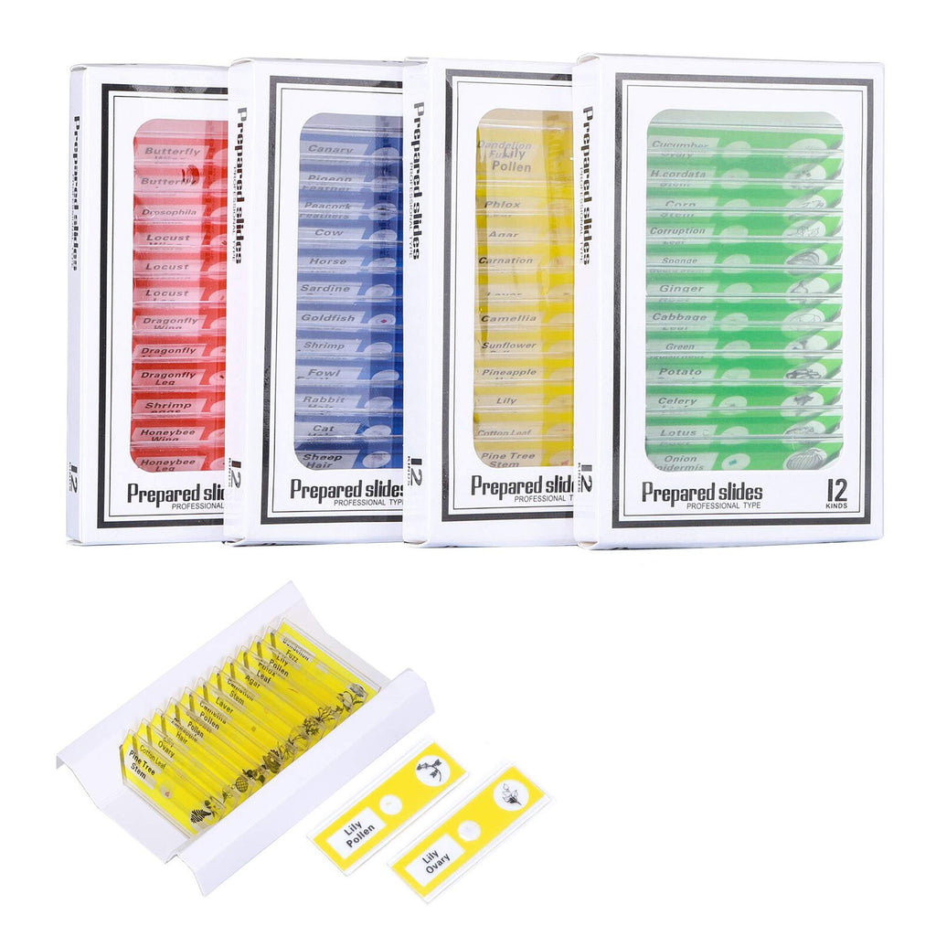 48PCS Kids Plastic Prepared Slides for Microscope of Animals Insects Plants Flowers Sample Specimens for Basic Biological Science Education #81053
