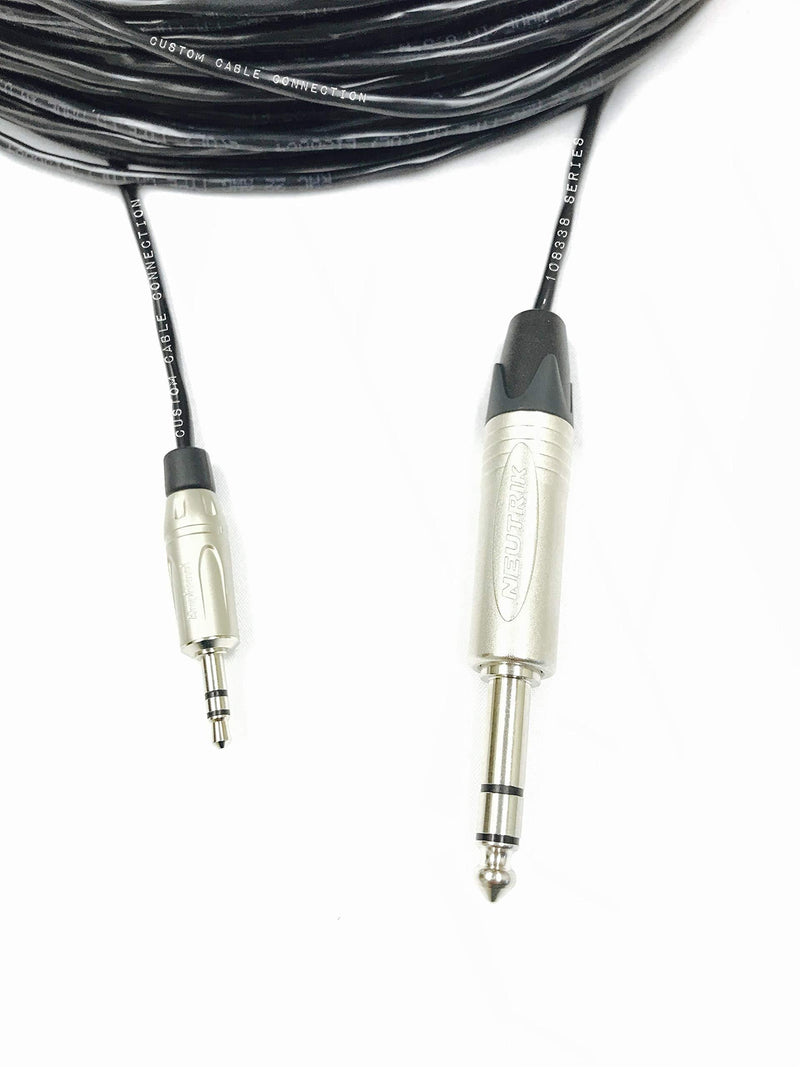 [AUSTRALIA] - 50 Foot 1/8" (3.5mm) Stereo to 1/4" (6.35mm) Stereo Pro-Audio Balanced Cable by Custom Cable Connection - black jacket 50 Foot 