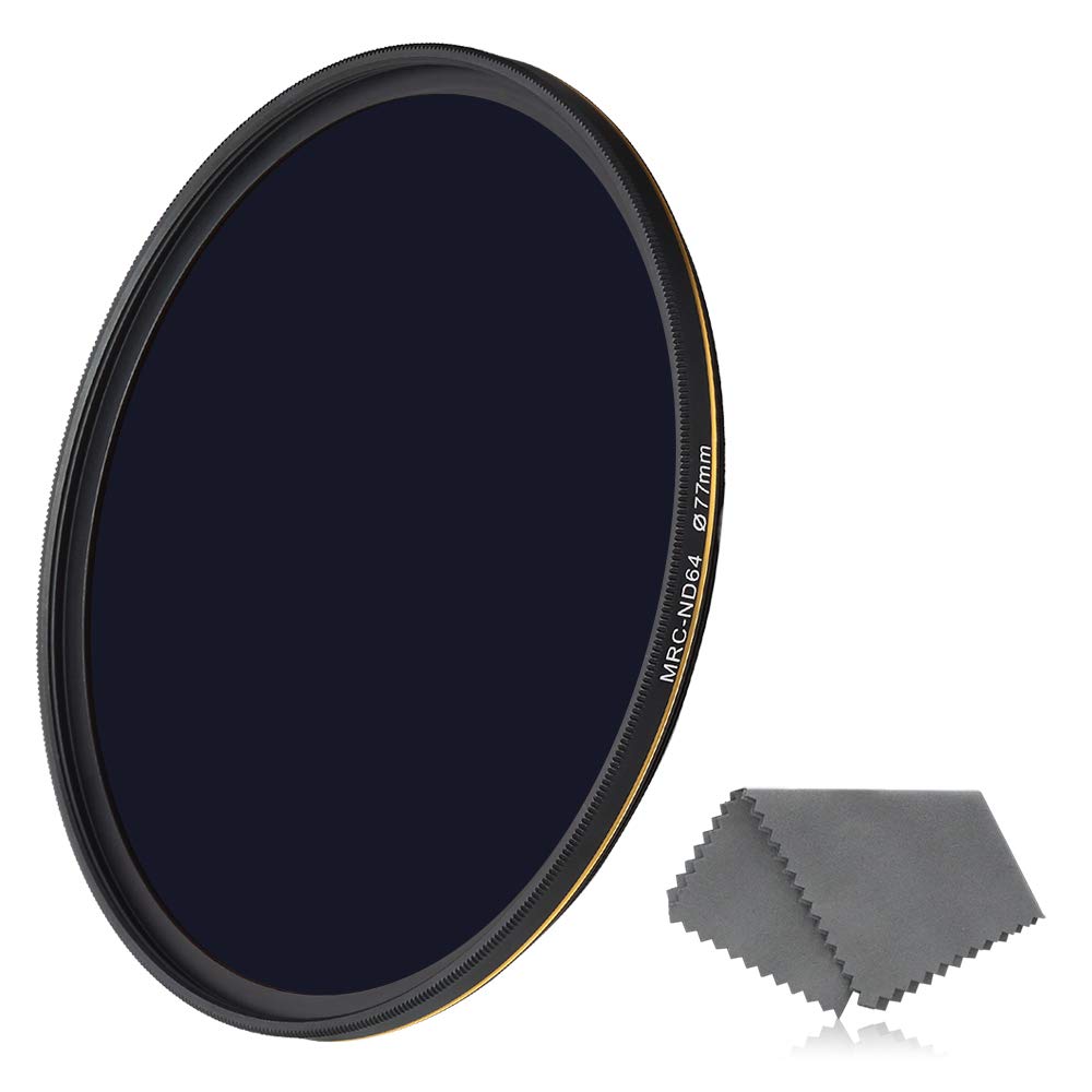 LENSKINS 77mm ND64 Filter, 6 Stop Neutral Density Filter for Camera Lenses, 16-Layer Multi-Resistant Coated, German Optics Glass, Weather-Seal ND Filter with Lens Cloth ND77